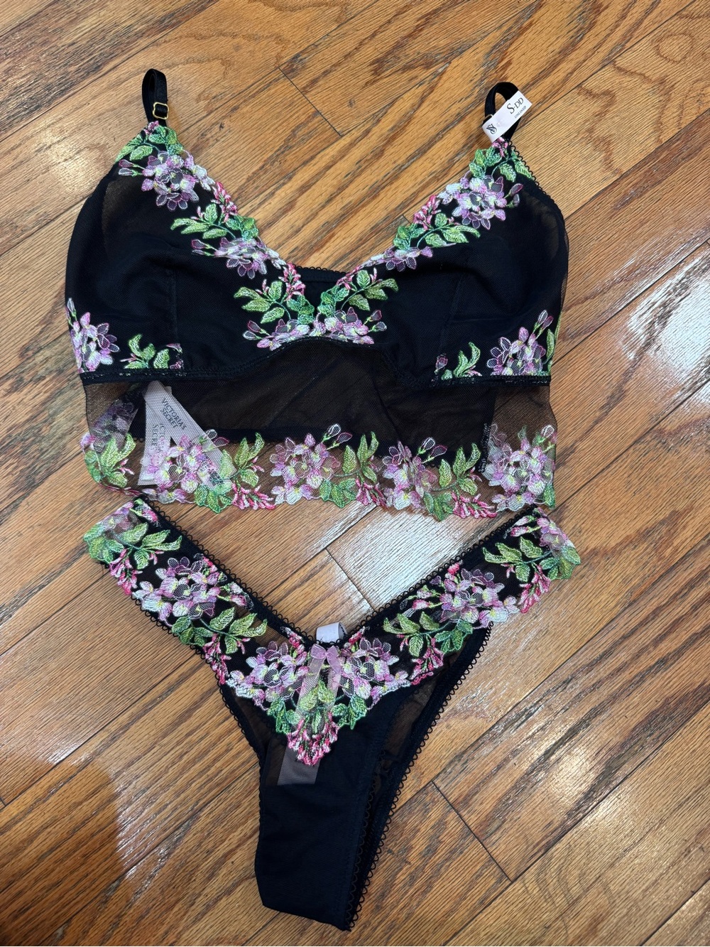 Black Floral Embroidered Bralette & Brazilian panties